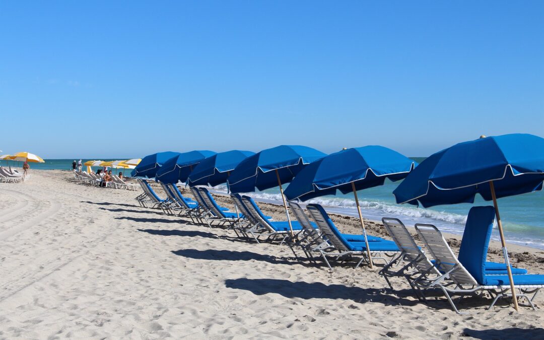 Blue chairs and umbrellas on Miami Beach